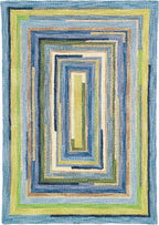 Company C Concentric Squares Area Rug Wool 4' X 6', Sky Striped