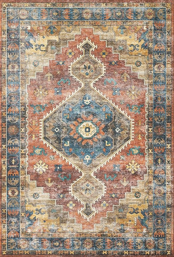 Loloi Skye Collection SKY-11 Rust/Blue 6'-0" x 6'-0" Round Area Rug