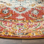 SAFAVIEH Monaco Collection Area Rug - 5' Round, Orange & Light Blue, Boho Chic Medallion Distressed Design, Non-Shedding & Easy Care, Ideal for High Traffic Areas in Living Room, Bedroom (MNC243H)