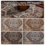 Kokia 4x6 Washable Area Rugs Maroon with Vintage Orient Design, Soft Rug for Living Room or Bedroom, Non-Slip Low Pile Stain Resistance Features, Distressed Medallion Pattern