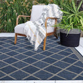 FH Home Flat Woven Outdoor Rug - Waterproof, Easy to Clean, Stain Resistant - Premium Polypropylene Yarn - Moroccan Geo Lattice - Patio,Deck,Porch,Balcony,Laundry - Tunis - Blue - 3ft 11 in x 5ft 6in