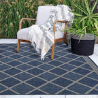 FH Home Flat Woven Outdoor Rug - Waterproof, Easy to Clean, Stain Resistant - Premium Polypropylene Yarn - Moroccan Geometric Lattice - Patio, Porch, Deck, Balcony - Tunis - Blue - 5ft 4in x 7ft 6in