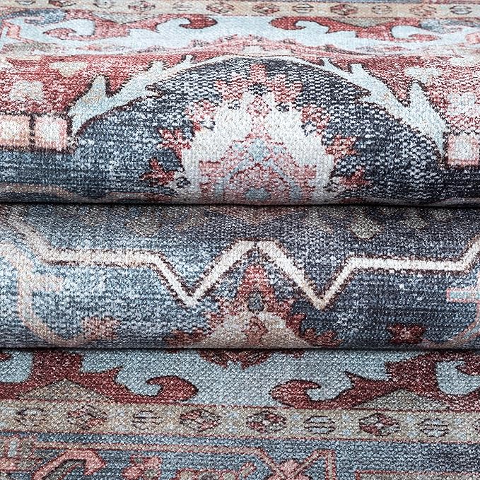 Fame Living Washable Area Rug. Modern Farmhouse. Vintage. Turkish. Bohemian. Distressed. Oriental. Traditional. Rugs for Living Room. Dining. Bedroom. Office. Entryway. Foyer. (858RM, 5' x 6'9")
