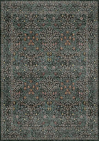 Vintage Dark Green Living Room Rug, 7x10 Washable Area Rugs for Dining Room Under Table, Bedroom, Oriental Low Pile Stain Resistant Non-Slip Thin Soft Carpet
