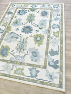Fame Living Green Oushak Rug, Modern, Vintage, Turkish, Eclectic, Floral, Pastel, Washable, Area Rugs for Living Room, Dining, Bedroom, Office, Entryway, Foyer, Playroom, Nursery, 5'x6'9"