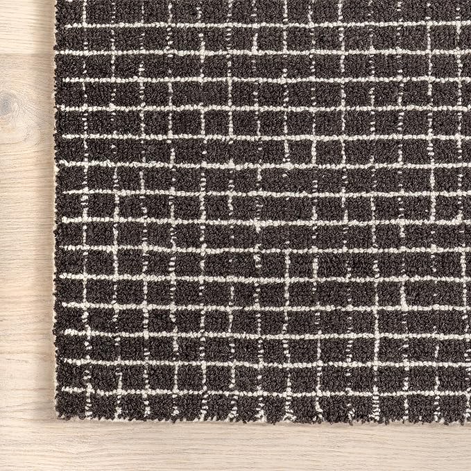Rugs USA 3x5 Melrose Checked Wool Indoor Area Rug, Contemporary Farmhouse Charcoal/Ivory for Living Room, Bedroom, Office, Entryway, Hallway