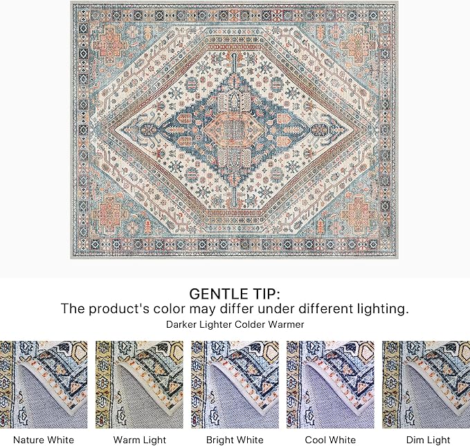 Bavni Kitchen Rug 2x7 Runner Rugs for Hallways Entryway, Washable Vintage Print Carpet, Ultra-Thin Chenille Low Pile Lightweight Rug with Non Slip Backing, Blue/Orange