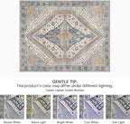 Bavni Washable Rug 8x10 Area Rug for Living Room Bedroom Dining, Washable Vintage Print Carpet, Ultra-Thin Chenille Low Pile Lightweight Rug with Non Slip Backing, Blue/Orange