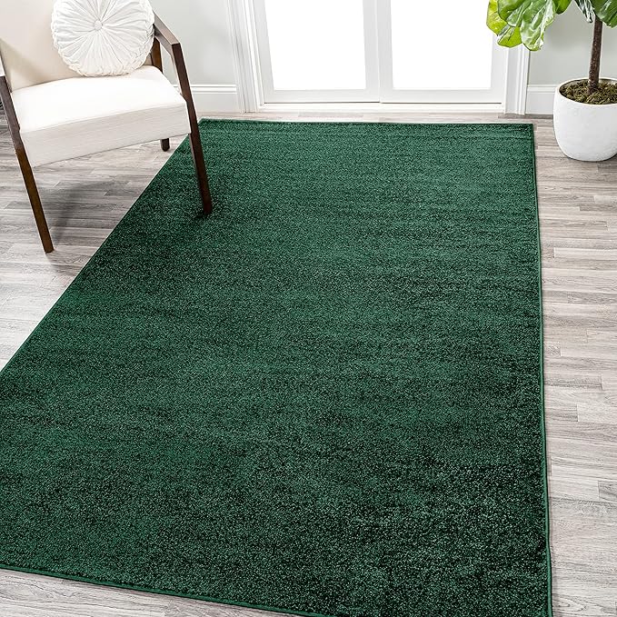 Eyely UES100L-3 Supersoft Haze Solid Low-Pile Indoor Area Rug Casual;Contemporary;Solid;Traditional, Bedroom, Kitchen, Living Room, Easy-Cleaning, Non-Shedding, 3 X 5, Emerald