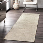 nuLOOM 2'6" x 12' Elfriede Jute & Cotton Hand Woven Area Rug, Natural, Solid Rustic Farmhouse Style, Weaved Design, Natural Fiber, For Bedroom, Living Room, Dining Room, Hallway, Office, Entryway