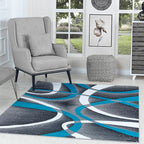 GLORY RUGS Modern Area Rug 4x6 Turquoise Swirls Carpet Bedroom Living Room Contemporary Dining Accent Sevilla Collection 4816A