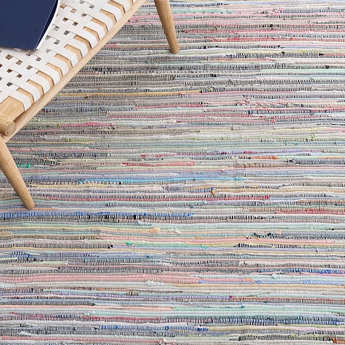 SAFAVIEH Rag Rug Collection Runner Rug - 2'3" x 9', Grey & Multi, Handmade Boho Stripe Cotton, Ideal for High Traffic Areas in Living Room, Bedroom (RAR121M)