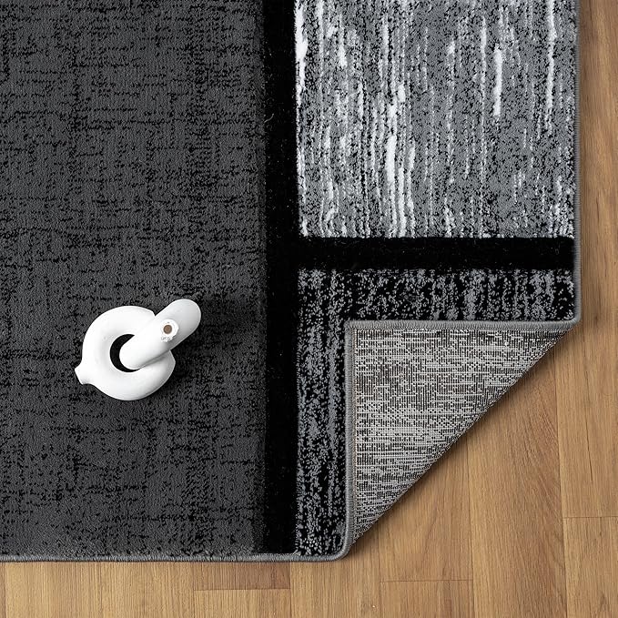Area Rug Modern 2x7 Grey Black Squares Geometry Soft Hand Carved Contemporary Floor Carpet Fluffy Texture for Indoor Living Dining Room and Bedroom Area
