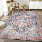 Bloom Rugs Washable Non-Slip 5' x 7' Rug - Terracotta/Blue Traditional Medallion Area Rug for Living Room, Bedroom, Dining Room, and Kitchen - Exact Size: 5' x 7'