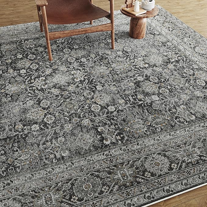 Black Runner Rug 2x12 Vintage Area Carpet Hallway Long Indoor Kitchen Washable Living Room Low Pile Traditional Distressed Retro Accent Throw Rug Non Slip Laundry Bathroom Office Dining Room