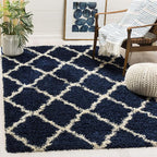 SAFAVIEH Area Rug 8x10 - Dallas Shag Collection - Large - Navy & Ivory, Trellis Pattern, Non-Shedding & Easy Cleaning, Plush Thick Pile, Ideal for Living Room, Bedroom, Dining Space (SGD257N)