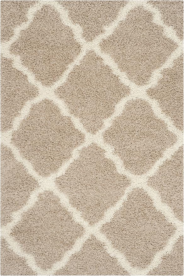 SAFAVIEH Dallas Shag Collection Area Rug - 6' x 9', Beige & Ivory, Trellis Design, Non-Shedding & Easy Care, 1.5-inch Thick Ideal for High Traffic Areas in Living Room, Bedroom (SGD257D)