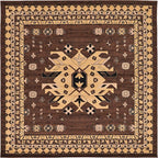 Unique Loom Taftan Collection Border Geometric Tribal Inspired Design Area Rug (8' 0 x 8' 0 Square, Brown/ Tan)