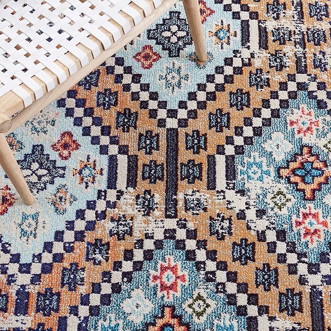SAFAVIEH Madison Collection Area Rug - 10' x 14', Orange & Beige, Boho Diamond Distressed Design, Non-Shedding & Easy Care, Ideal for High Traffic Areas in Living Room, Bedroom (MAD418P)