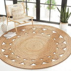 Savi Home Hand Woven Jute Braided Dot Rug, 3' Round - Natural, Reversible Area Rugs for Living Room, Farmhouse, Kitchen, Handcrafted 3 Feet Round Area Rugs - Natural