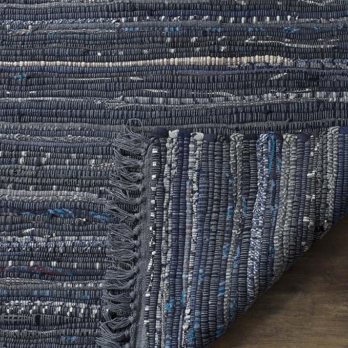 SAFAVIEH Rag Rug Collection Accent Rug - 2' x 3', Ink & Multi, Handmade Boho Stripe Cotton, Ideal for High Traffic Areas in Entryway, Living Room, Bedroom (RAR121C)