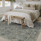 Area Rug 8x10 Gray Living Room Washable Vintage Carpet Non Slip Indoor Retro Traditional Grey Accent Throw Large Rug for Office Bedroom Dining Room Playroom