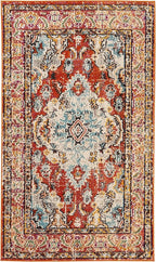SAFAVIEH Monaco Collection Accent Rug - 3' x 5', Orange & Light Blue, Medallion Distressed Design, Non-Shedding & Easy Care, Ideal for High Traffic Areas in Entryway, Living Room, Bedroom (MNC243H)