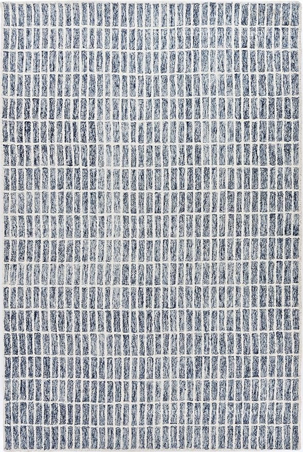 Hand-Tufted 100% Wool Area Rug – Unique Modern Geometric Grid Pattern, Soft Plush Textured Carpet for Living Room, Bedroom, Dining Room & Entryway (Denim Blue, 7' x 9')