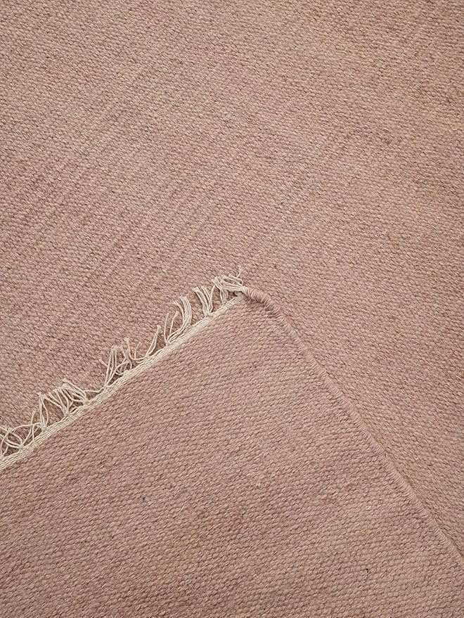 Rugsotic Carpets Hand Woven Flat Weave Kilim Wool ECO-Friendly Area Rugs - 10'x13', Rectangle Shape, Light Brown Color, Solid Plain Design, Low Pile Handmade Rugs for Living Room (D00111)