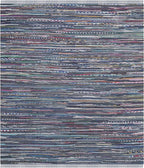 SAFAVIEH Rag Rug Collection Area Rug - 6' Square, Purple & Multi, Handmade Boho Stripe Cotton, Ideal for High Traffic Areas in Living Room, Bedroom (RAR121D)