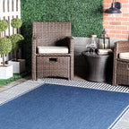 Nuloom Asha Navy/Ivory, 8' Square, Casual, Striped Border, Soft and Cozy, High Traffic, Stain Resistant, Easy Clean, Durable Area Rug for Indoor/Outdoor Patio, Deck, Porch, Garden, Courtyard