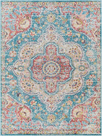 Livabliss Area Rugs - 8x10 Romaine Vintage Boho Navy Sky Blue Rose Area Rug for Living Room Bedroom - Floral Medallion Stain Resistant Carpet for Kitchen, Nursery, Office (7'10" x 10'3")