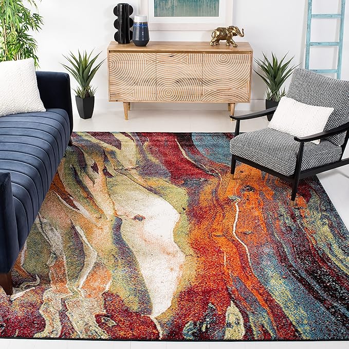 SAFAVIEH Area Rug 8x10 - Glacier Collection - Large - Red & Green, Modern Abstract Design, Non-Shedding & Easy Cleaning, Ideal for Living Room, Bedroom, Office, Dining Space (GLA126Q)