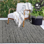 FH Home Outdoor Rug - Waterproof Easy to Clean Stain Resistant - Patio Indoor Outdoor Porch Deck Balcony Entryway - Striped Boho - Amman - Charcoal - 6' x 9'