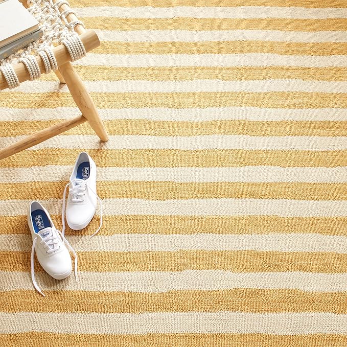 Dash & Albert Silas Stripe Gold Hand Micro Hooked Wool Rug, 3 X 5 Feet, Yellow/Orange Stripe Pattern - Premium Luxury Hotel Quality Soft Breathable Hypoallergenic Machine Washable Easy Care All