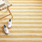 Dash & Albert Silas Stripe Gold Hand Micro Hooked Wool Rug, 3 X 5 Feet, Yellow/Orange Stripe Pattern - Premium Luxury Hotel Quality Soft Breathable Hypoallergenic Machine Washable Easy Care All