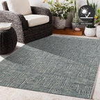 FH Home Outdoor Rug - Waterproof Easy to Clean Stain Resistant - Patio Indoor Outdoor Porch Deck Balcony Entryway - Geometric Modern - Budapest - Aqua - 5ft 2in x 7ft 6in