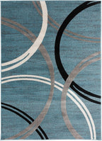 Rugshop Modern Wavy Circles Design Area Rug, Fade-Resistant Carpet for Living Room, Bedroom, or Office, Blue, 6'6" x 9'