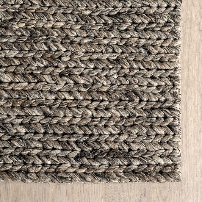 Nuloom Penelope Grey/Brown, 7'6" x 9'6", Hand-Braided, Wool & Cotton, Soft and Textured, High Traffic, Stain Resistant, Easy Clean, Durable Area Rug for Bedroom, Living Room, Dining, Entryway