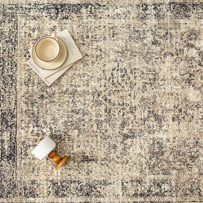 6x9 Area Rug Washable Vintage Neutral Living Room Carpet Large Indoor Non Slip Brown Bedroom Distressed Low Pile Retro Accent Throw Rug for Dining Room