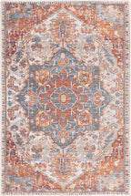 GLN Rugs Traditional Collection - Machine Washable Area Rug, Traditional Washable, Non Slip, Low Pile Chenille Rug, Living Room, Bedroom, Kitchen Rug (2' x 3' Cream/Terra)