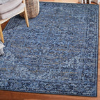 ReaLife Rugs Machine Washable Area Rug - Living Room Bedroom Bathroom Kitchen Entryway Office - Padded Low Pile Stain Resistant Premium - Boho Vintage Traditional - Lyle - Blue 7'6" x 9'6"