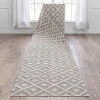 Well Woven Custom Size Hallway Stair Runner - Choose Your Length - Ainsley Ivory Diamond Trellis Geometric Tribal - 31 Inches Wide x 18 Feet Long Runner (31" x 18' Runner) Rug