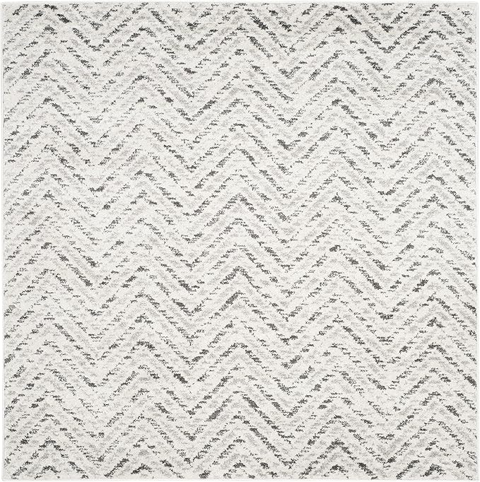 SAFAVIEH Adirondack Collection Area Rug - 4' Square, Ivory & Charcoal, Chevron Design, Non-Shedding & Easy Care, Ideal for High Traffic Areas in Living Room, Bedroom (ADR104N)