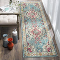 SAFAVIEH Monaco Collection Runner Rug - 2'2" x 18', Light Blue & Fuchsia, Medallion Distressed Design, Non-Shedding & Easy Care, Ideal for High Traffic Areas in Living Room, Bedroom (MNC243J)