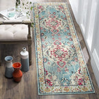 SAFAVIEH Monaco Collection Runner Rug - 2'2" x 18', Light Blue & Fuchsia, Medallion Distressed Design, Non-Shedding & Easy Care, Ideal for High Traffic Areas in Living Room, Bedroom (MNC243J)
