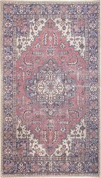 GLN Rugs Traditional Collection - Machine Washable Area Rug, Traditional Washable, Non Slip, Low Pile Chenille Rug, Living Room, Bedroom, Kitchen Rug (2' x 3' Multi Blue)