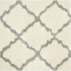 SAFAVIEH Dallas Shag Collection Area Rug - 4' Square, Ivory & Grey, Trellis Design, Non-Shedding & Easy Care, 1.5-inch Thick Ideal for High Traffic Areas in Living Room, Bedroom (SGD257F)