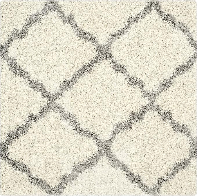 SAFAVIEH Dallas Shag Collection Area Rug - 6' Square, Ivory & Grey, Trellis Design, Non-Shedding & Easy Care, 1.5-inch Thick Ideal for High Traffic Areas in Living Room, Bedroom (SGD257F)