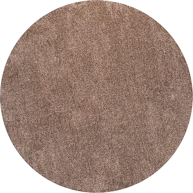 Eyely UES100J-6R Supersoft Haze Solid Low-Pile Indoor Area Rug, Coastal, Bohemian, Minimalist, Classic, Casual for Bedroom,Kitchen,Living Room,Non Shedding,Easy-Washing, Brown, 6' Round